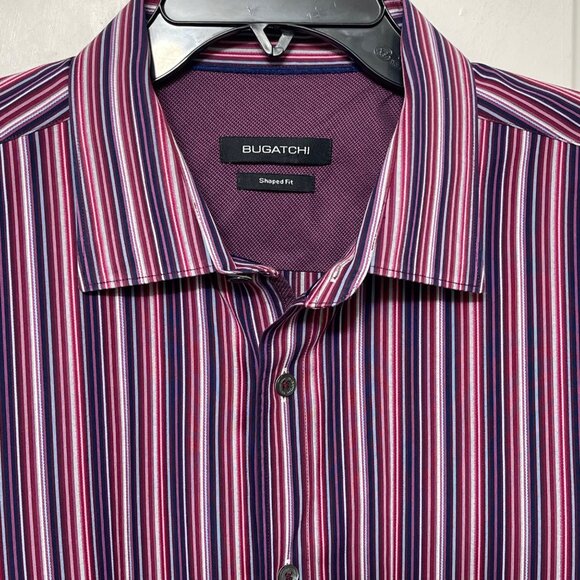 Bugatchi Mens Striped Button-Up Shirt In Shaped Fit Purple Size XL - Picture 6 of 11